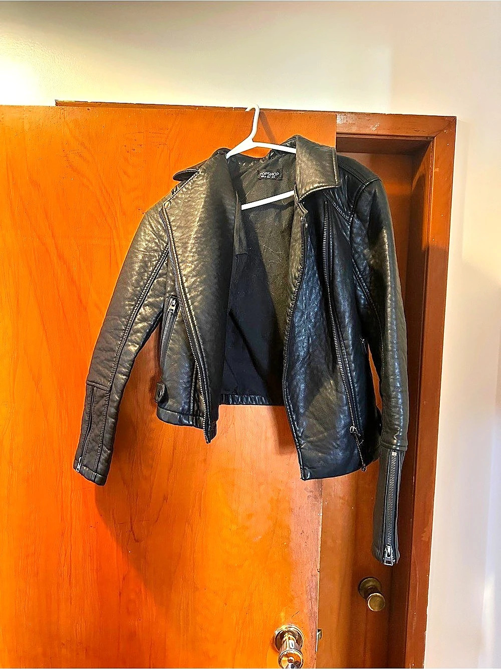 TOPSHOP Faux Leather Biker Jacket in Black Size 2